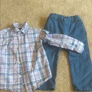 The Children's Place Blue and White Plaid Button Down Shirt and Blue chinos